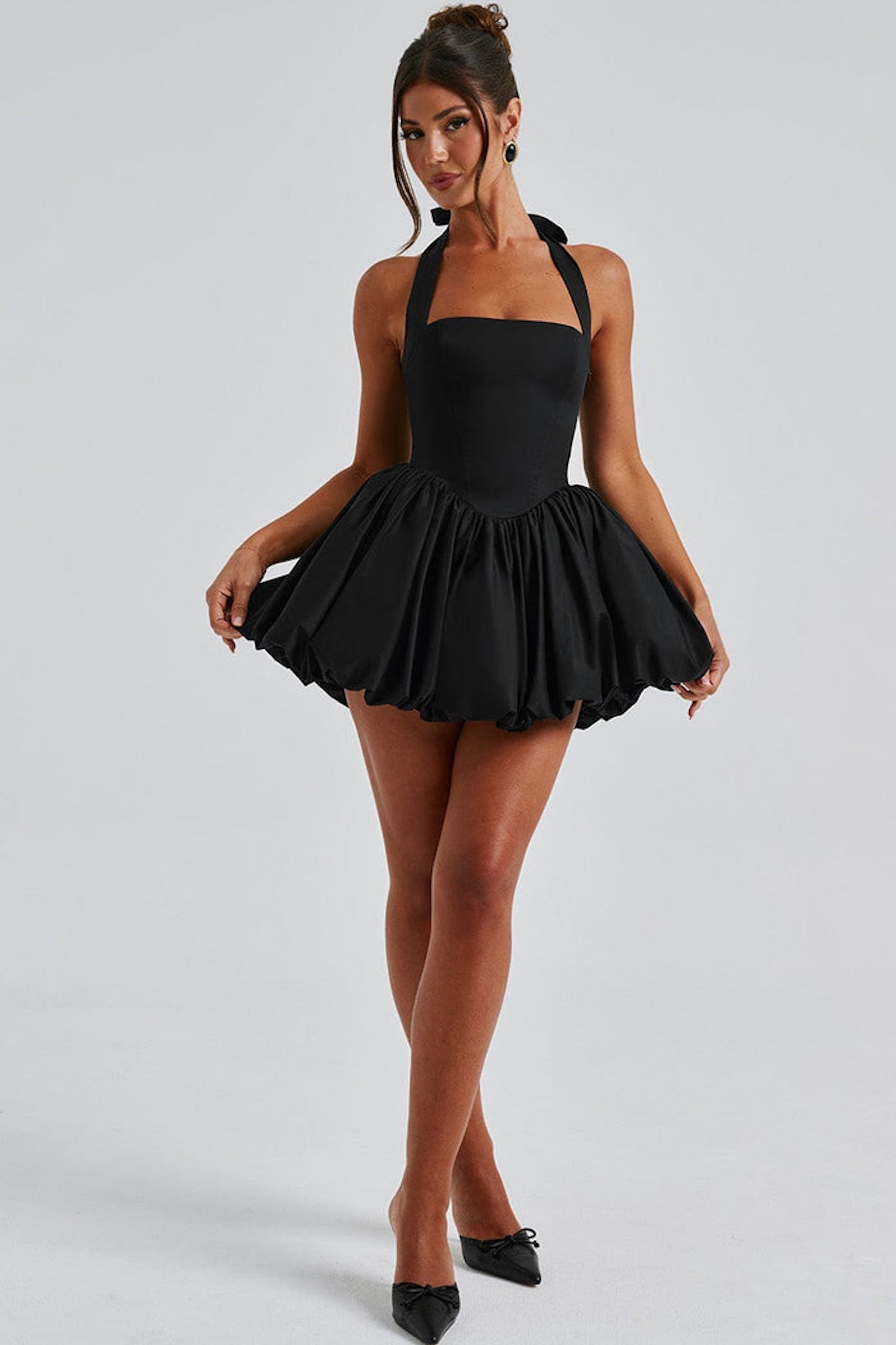 Balloon Hem Halter Mini Dress 🖤