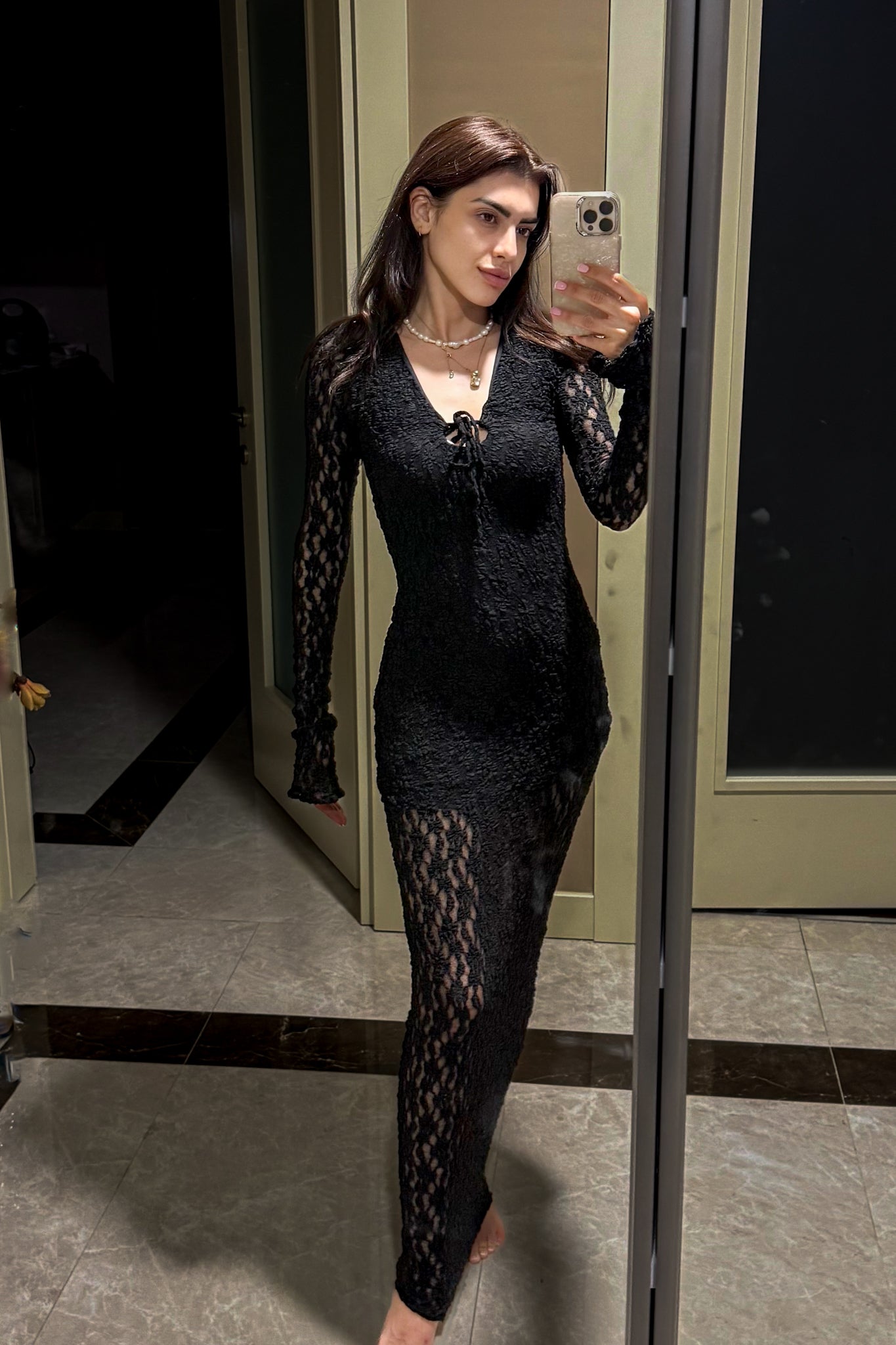 Midnight Sheer Lace Maxi – Bold, Sleek & Sultry 🖤