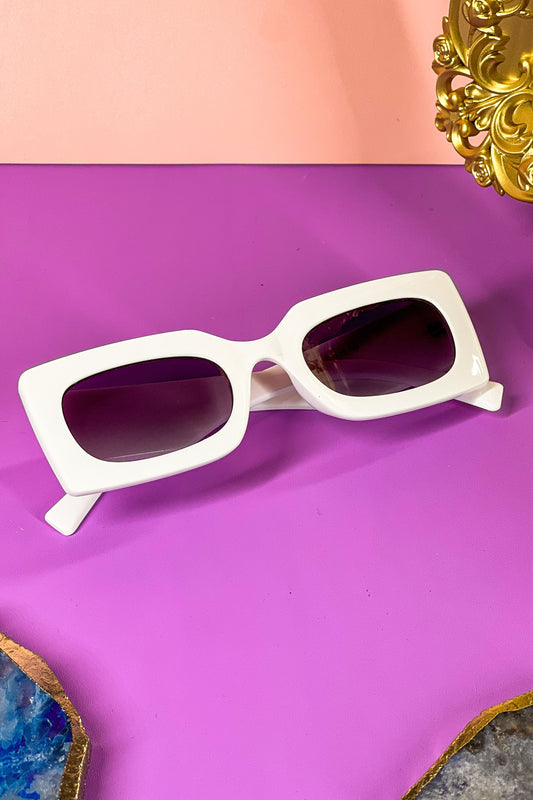 Square Rectangular Retro Sunglasses - White Frame