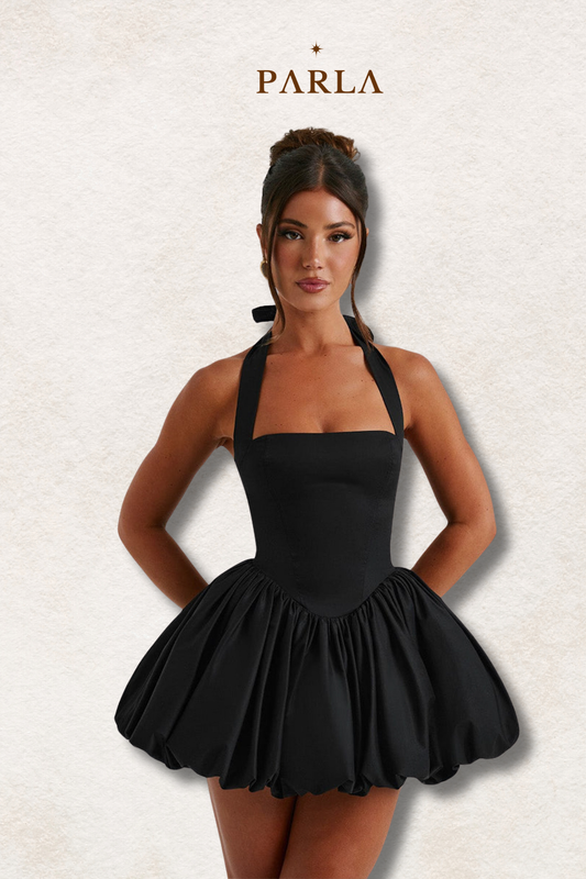 Balloon Hem Halter Mini Dress 🖤