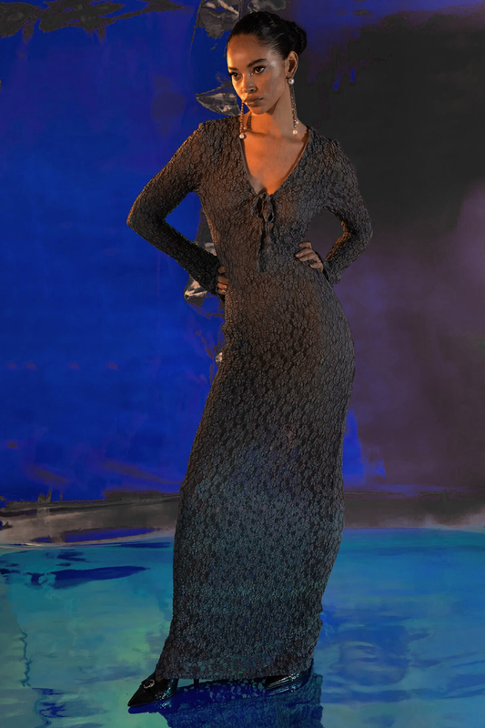 Midnight Sheer Lace Maxi – Bold, Sleek & Sultry 🖤