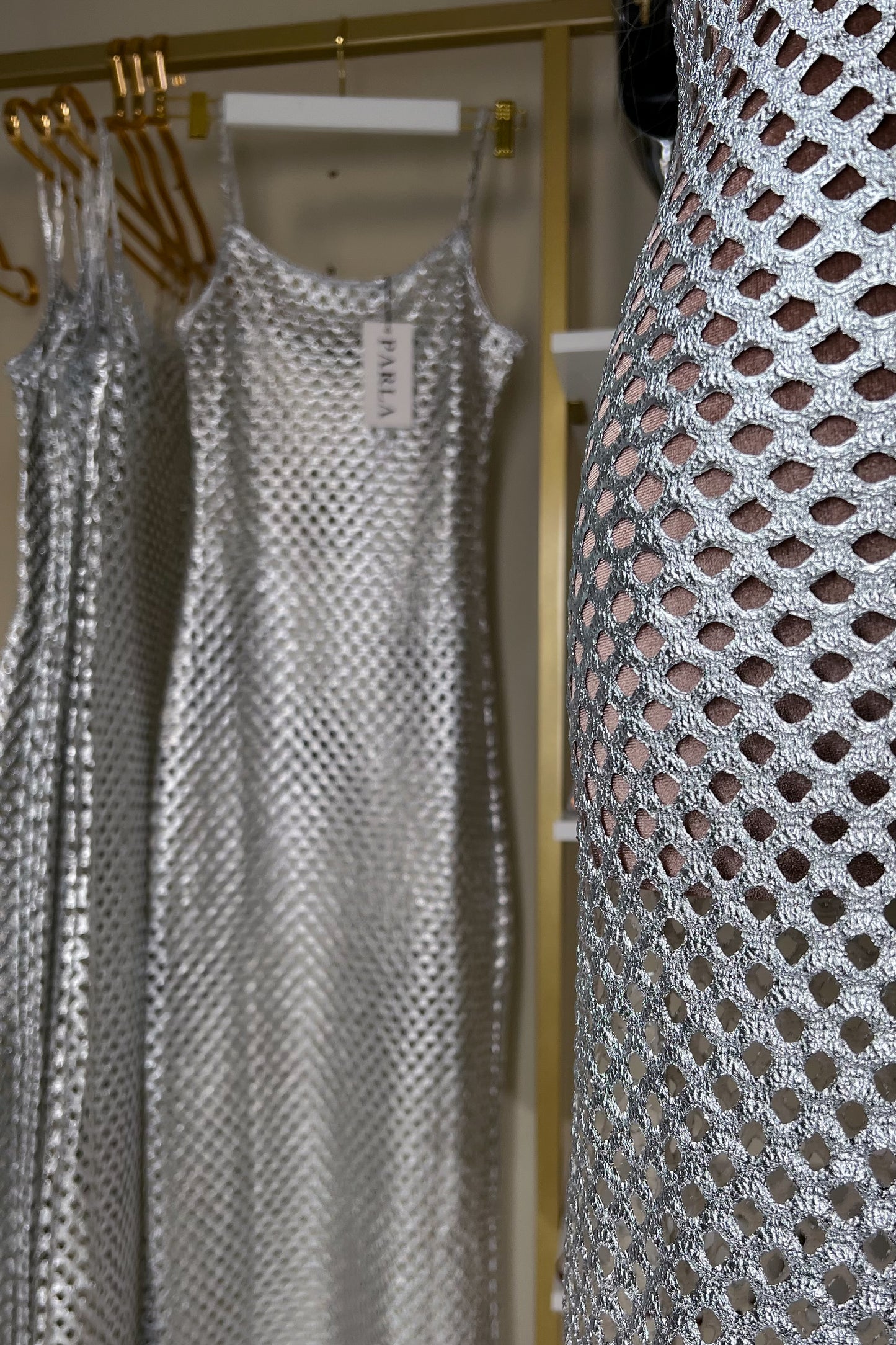 Silver Unlined Mesh Dress & Bikini Cover-Up