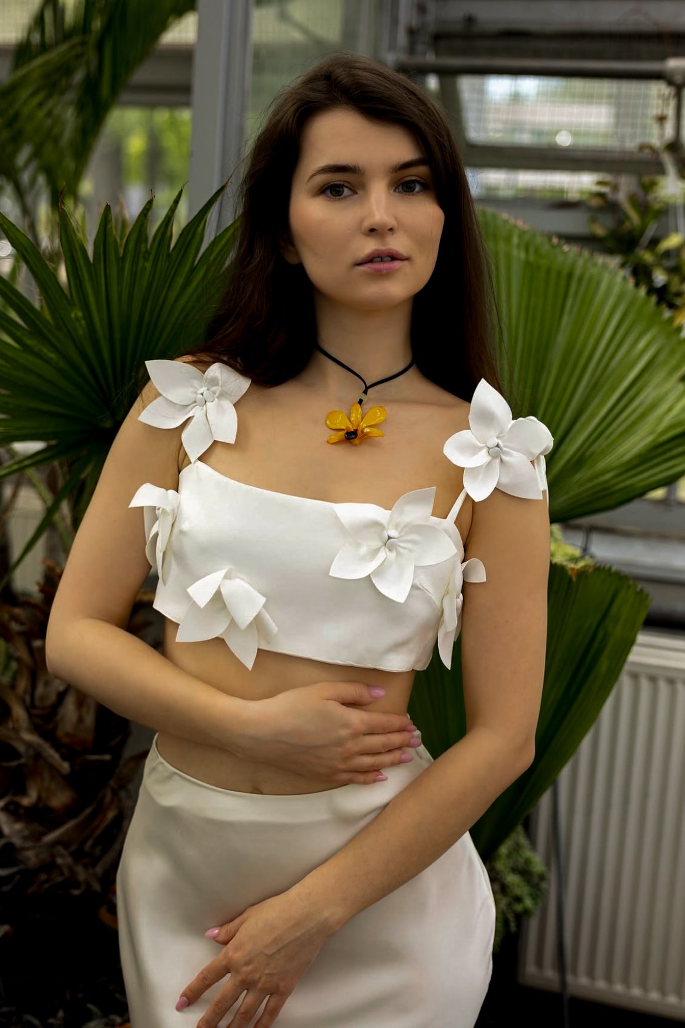 Bora Bora Breeze 3d Flower Chest Wrap Cropped Top