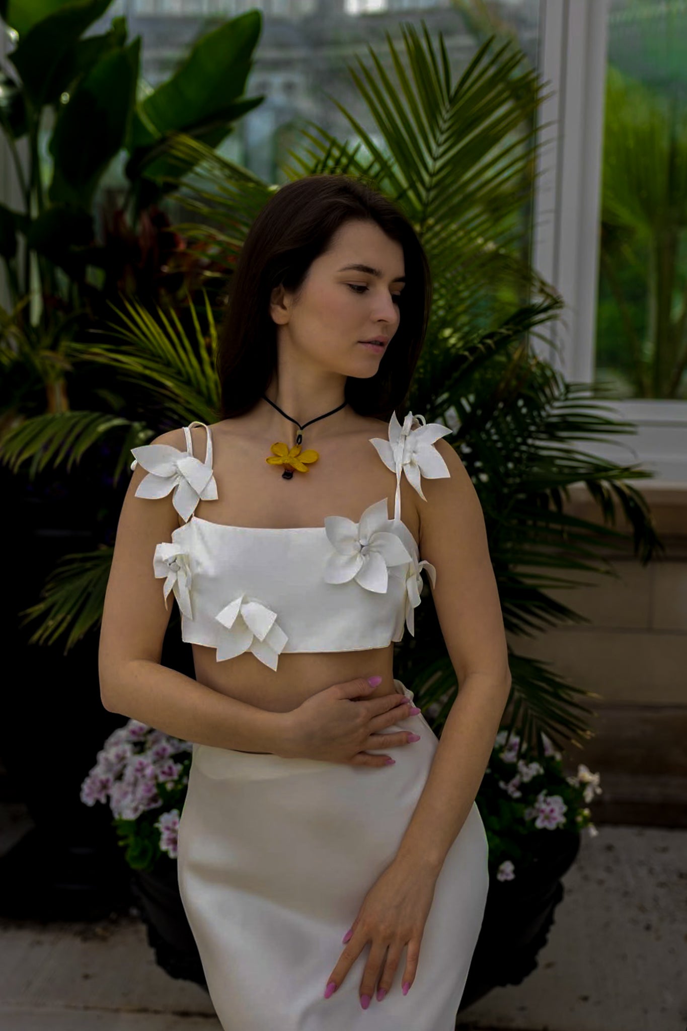 Bora Bora Breeze 3d Flower Chest Wrap Cropped Top