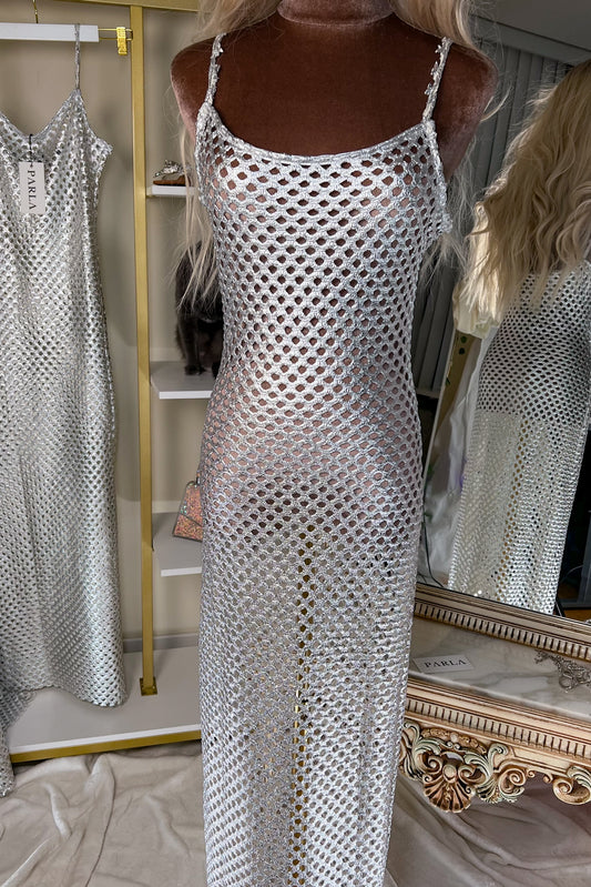 Silver Unlined Mesh Dress & Bikini Cover-Up