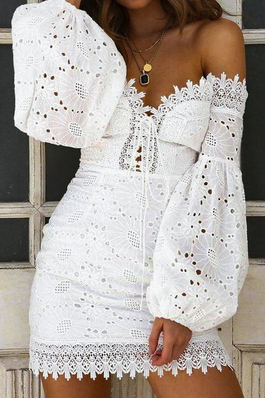 Hawaiian Romance Off Shoulder Lace Up Mini Dress