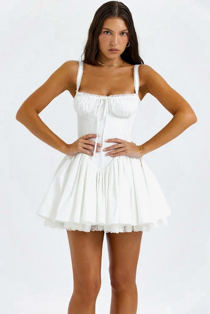 Maldives Bliss White Lace Edge Bandage Suspender Mini Dress