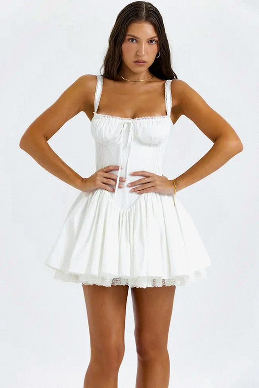 Maldives Bliss White Lace Edge Bandage Suspender Mini Dress