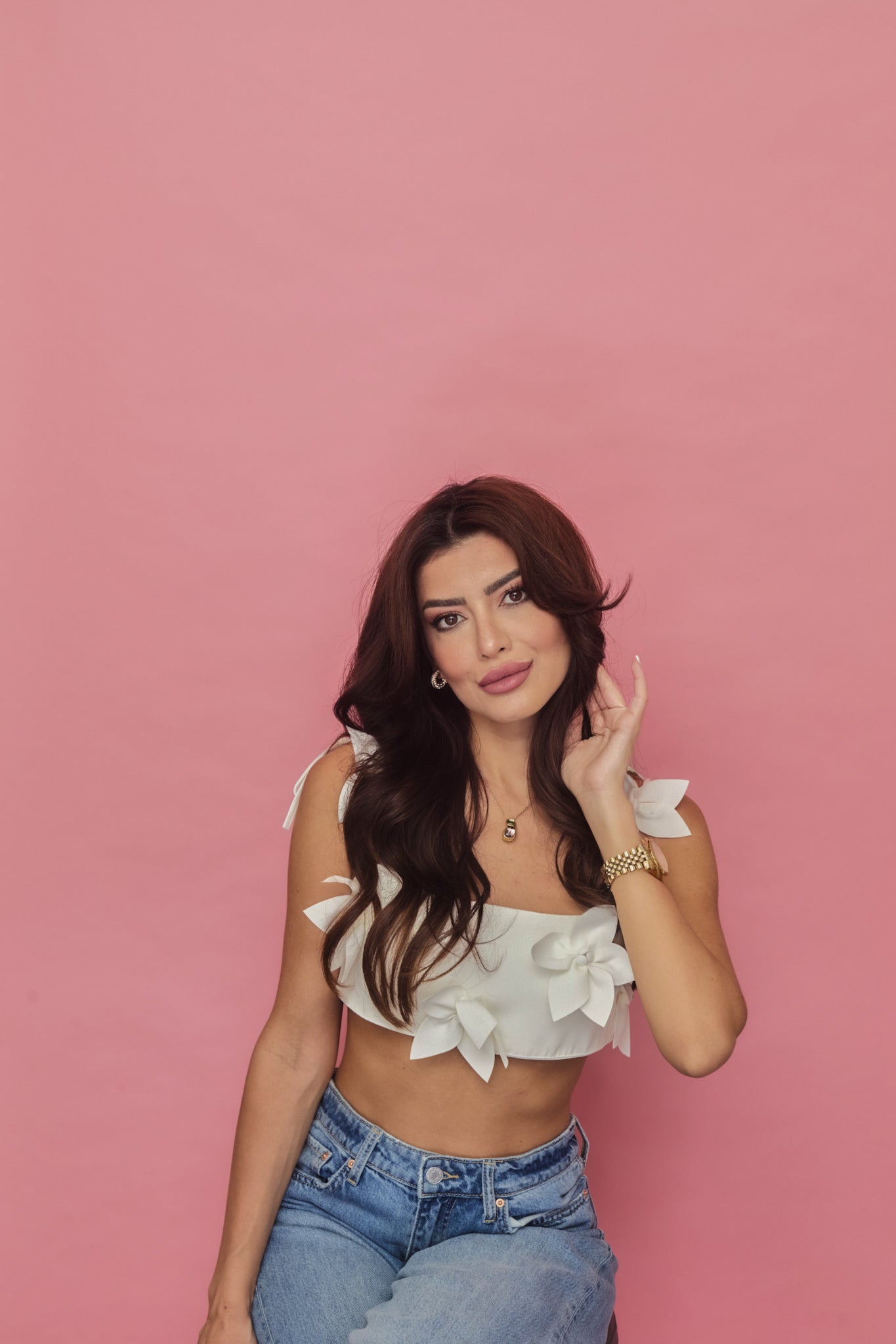 Bora Bora Breeze 3d Flower Chest Wrap Cropped Top