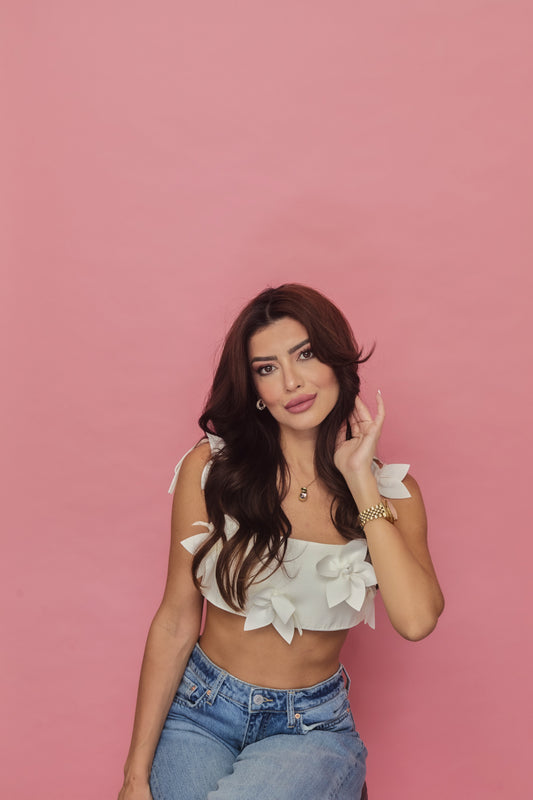 Bora Bora Breeze 3d Flower Chest Wrap Cropped Top