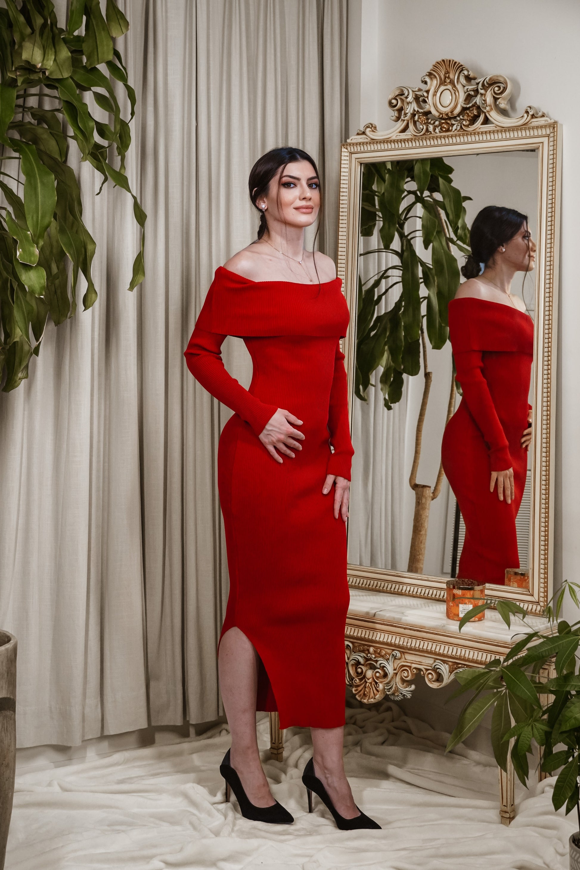 red knit dresses for valentine 2025 Valentine's Day Knitwear Red Dress parlastyleca