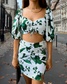 Green Sweetheart Neckline Ruched Blouse & Single Slit Skirt