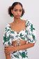 Green Sweetheart Neckline Ruched Blouse & Single Slit Skirt